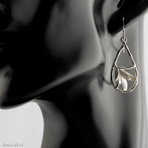 Caged Bamboo - Earrings (Sterling Silver or Gold)