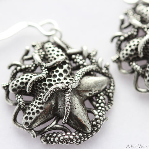 "Starfish in Coral" Lx - Earrings (Sterling Silver or Gold)