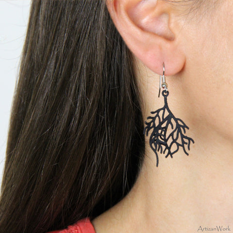 Coral Fan Lg - Earrings (Black or White)