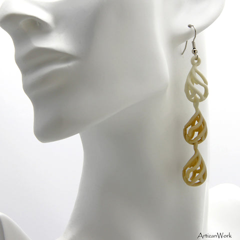 Coral Dangling Earrings in Two Tone Sand Color