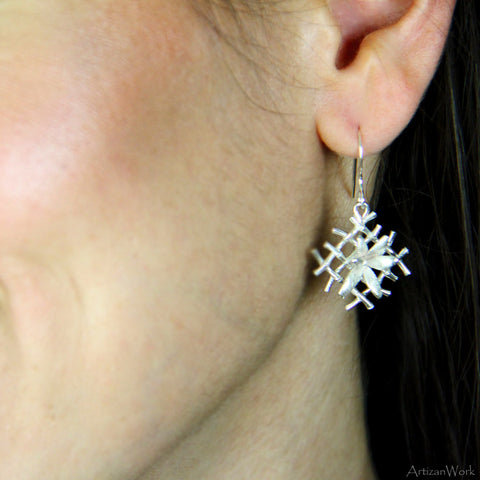 Diagonal Bamboo - Earrings (Sterling Silver or Gold)