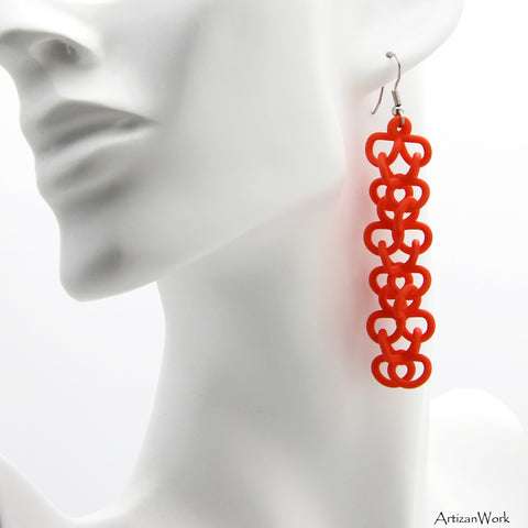 Chain Link Dangling Earrings in Salmon